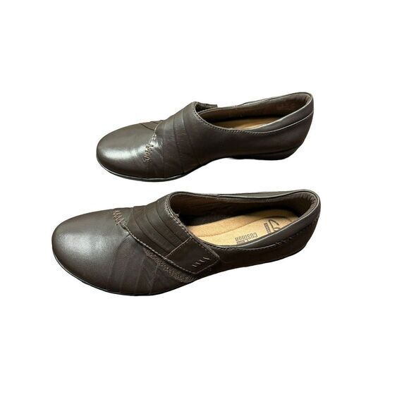 CLARKS Collection‎ Dark Brown Leather US Womens 8 Wrap Loafer Wedge Shoes - Picture 2 of 8